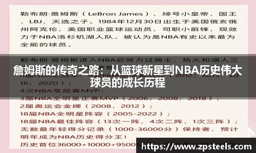 詹姆斯的传奇之路：从篮球新星到NBA历史伟大球员的成长历程